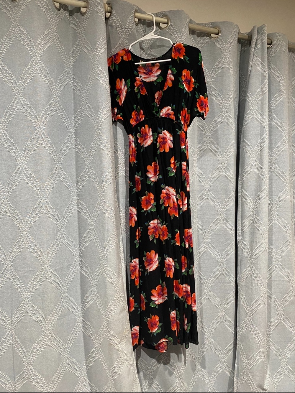 Forever 21 Black Maxi Dress with Red & Pink Floral Print